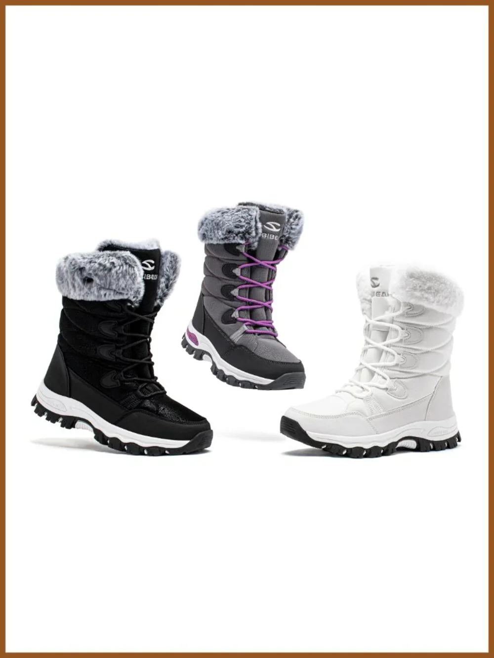 Kids Waterproof Snow Boots Faux Fur Lined Mid-Calf Winter Boots